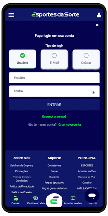 login esporte da sorte